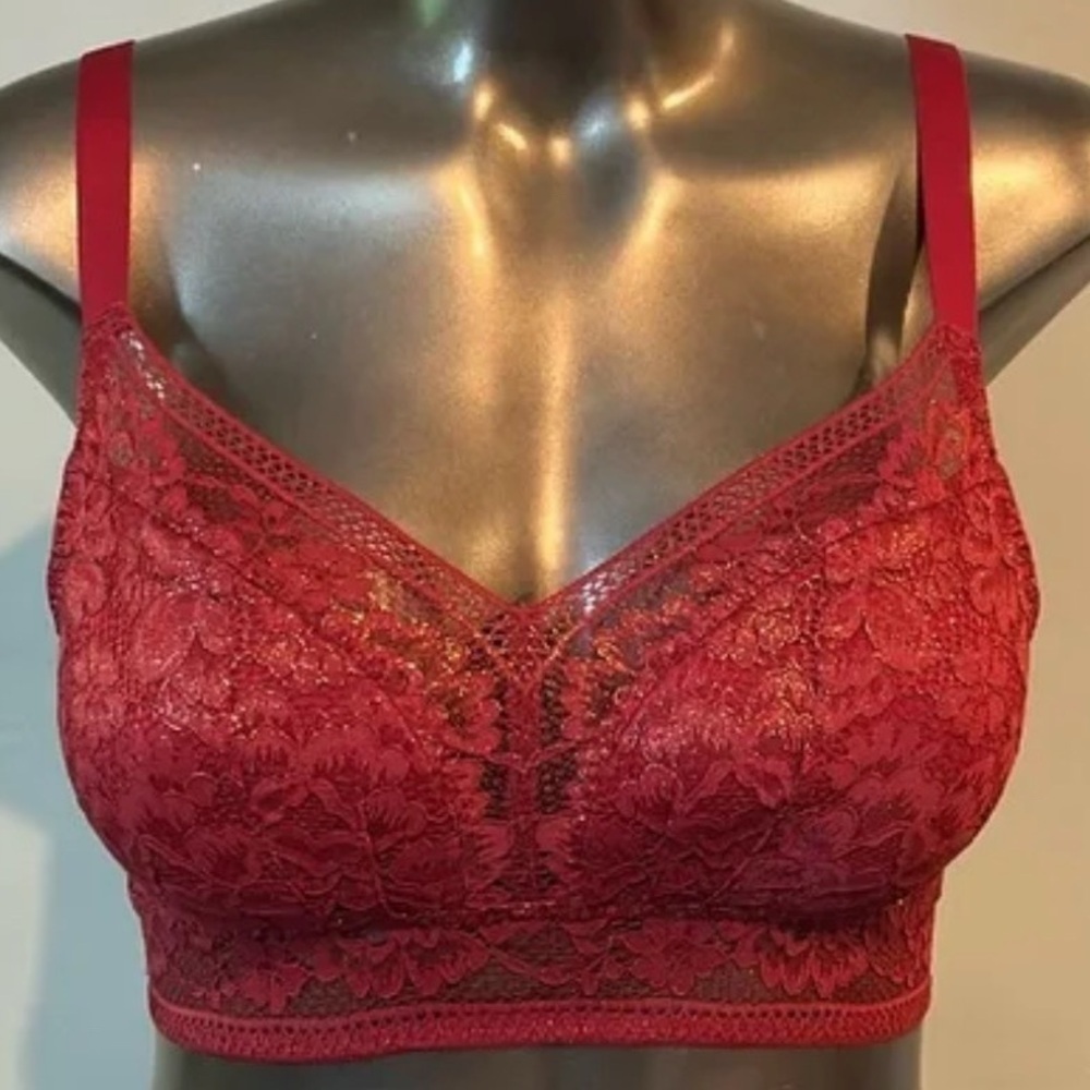 KNIX Sz XXL+ Long Line Bra Padded Red Sparkly Lace Underwire Free NEW WITH TAGS